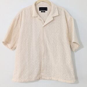 Abercrombie & Fitch Camp Collar Cropped Lace Shirt Button Front Ivory Medium M